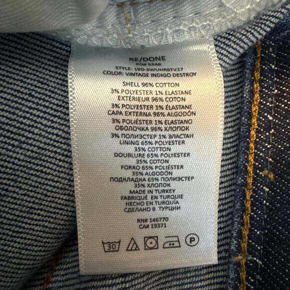 RE/DONE Ultra High Rise Stove Pipe Vintage Indigo Destroy Size 25 - Picture 11 of 14